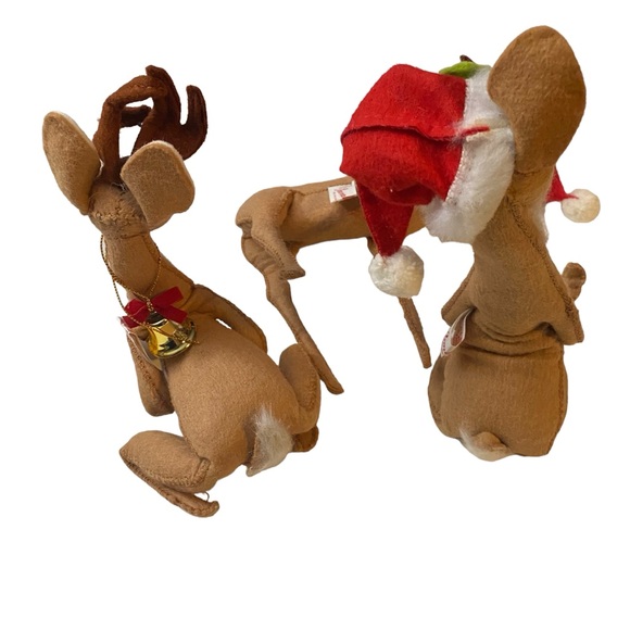 VTG Annalee Mobilitee Dolls Standing Sitting Deer Santa Hat Christmas - Picture 3 of 8